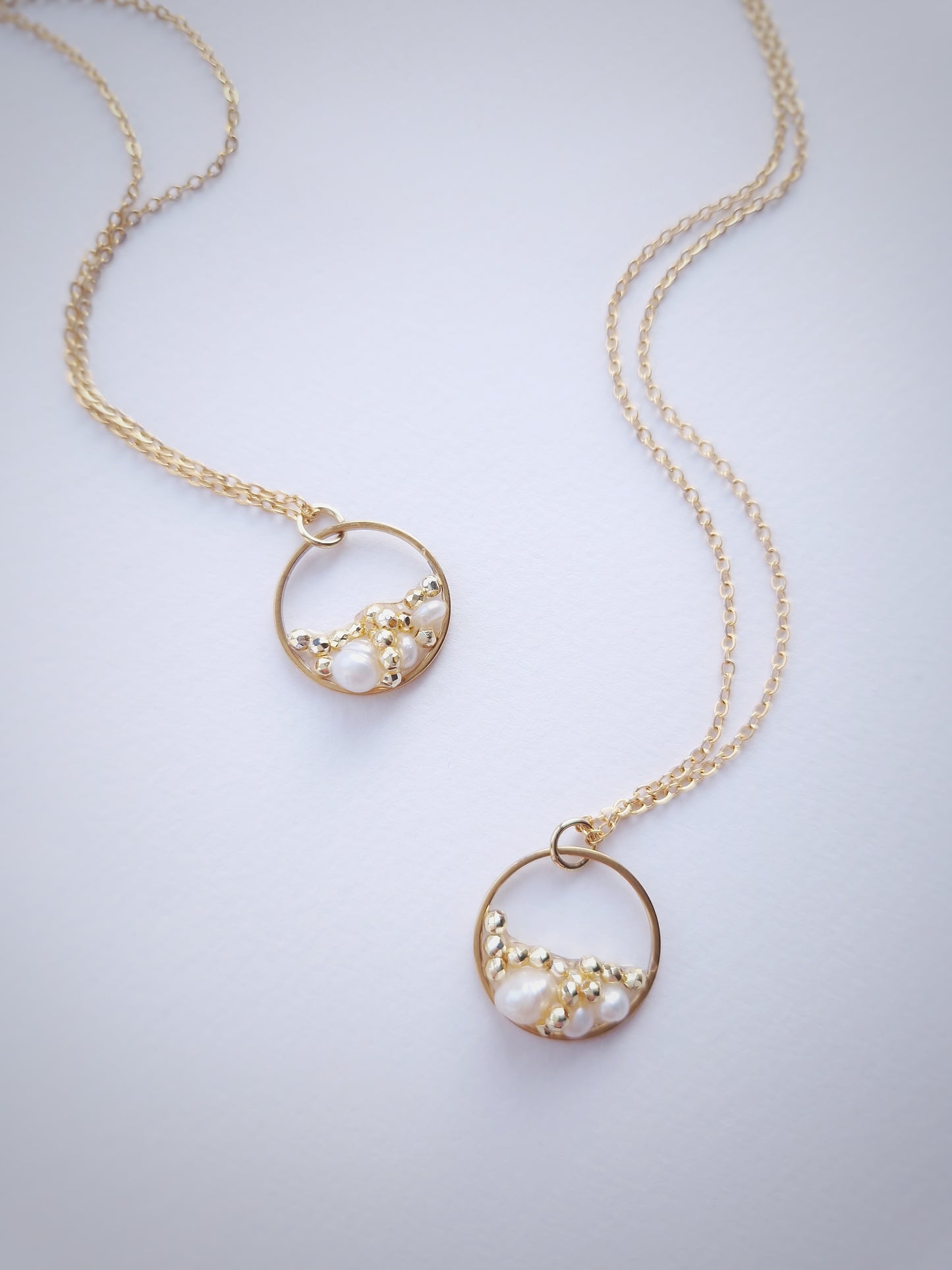 Handmade Necklace with Hematite & Pearls – Moon Phase Inspired Design