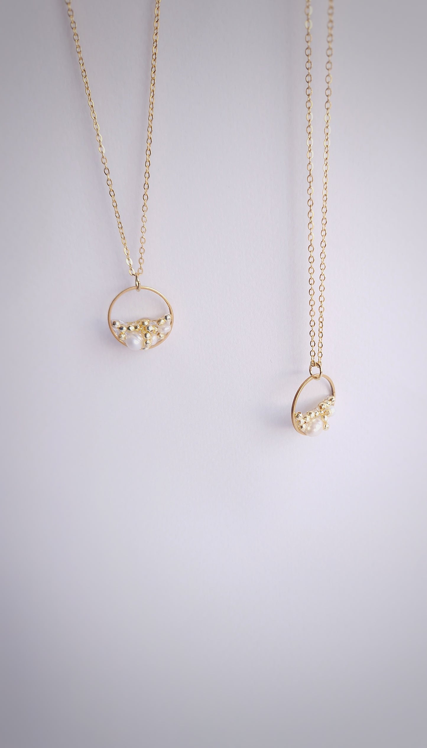 Handmade Necklace with Hematite & Pearls – Moon Phase Inspired Design
