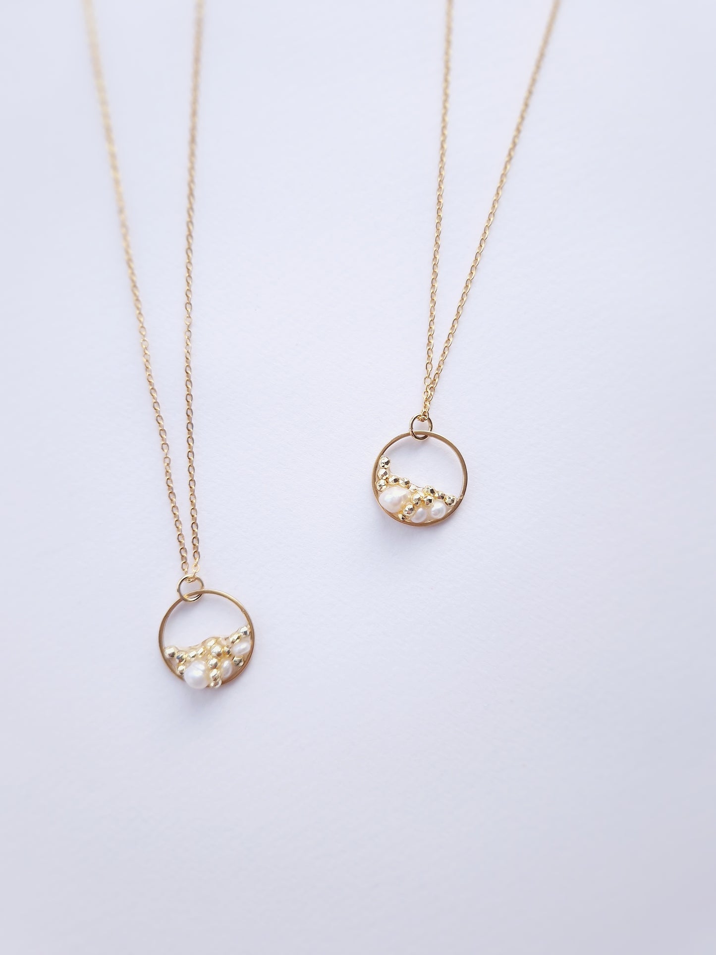 Handmade Necklace with Hematite & Pearls – Moon Phase Inspired Design